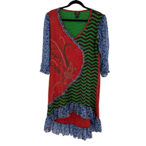Rising International Long Sleeve Dress Size XL Colorful Artsy Hippie Embroidered